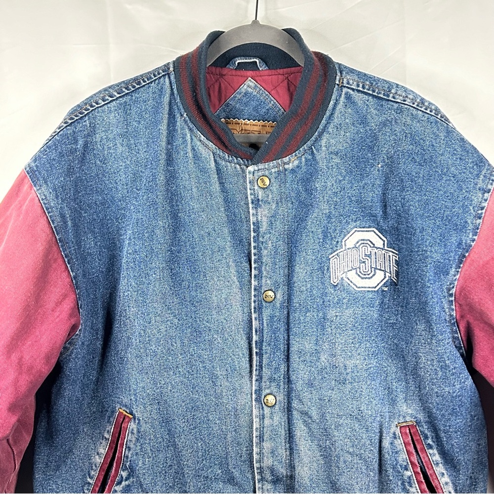 Vintage Ohio State University Denim Varsity Jacket Size XL Quilted OSU